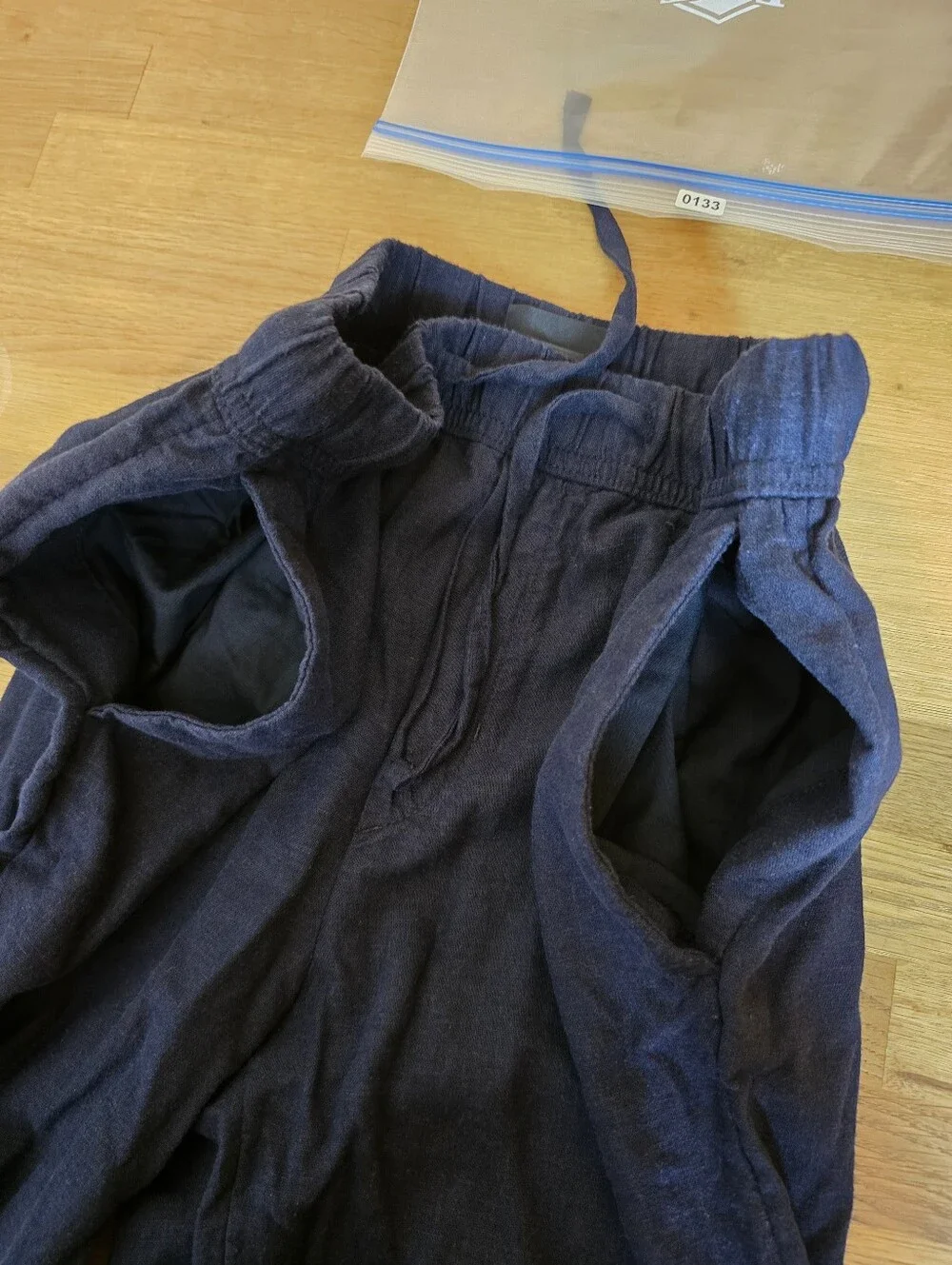 H&M Relaxed Fit Linen Blend Drawstring Pants Dark Blue Navy XS